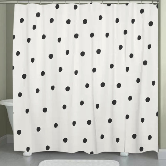 White Shower Curtain – Black Polka Dot Pattern