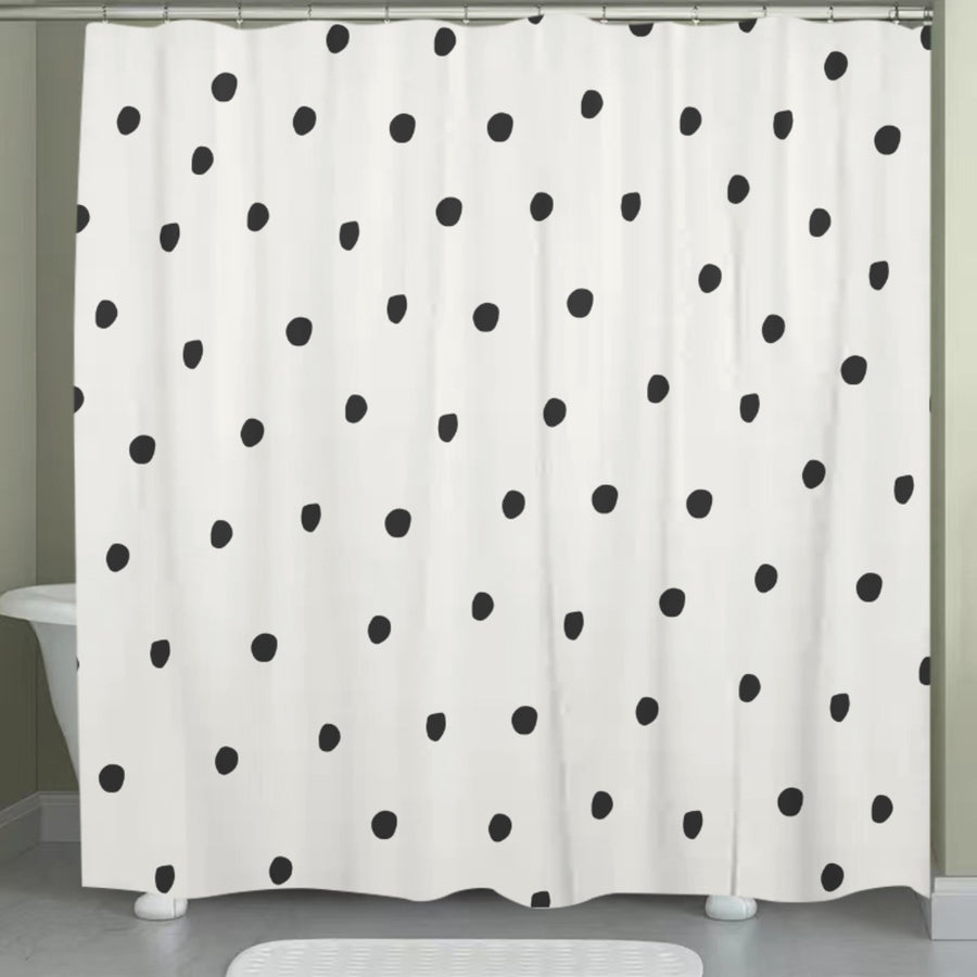 White Shower Curtain – Black Polka Dot Pattern