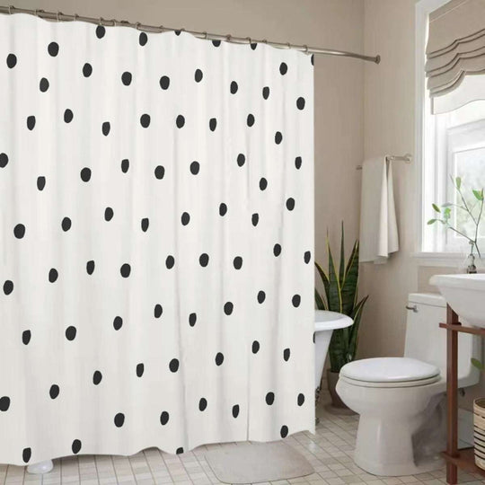 White Shower Curtain – Black Polka Dot Pattern