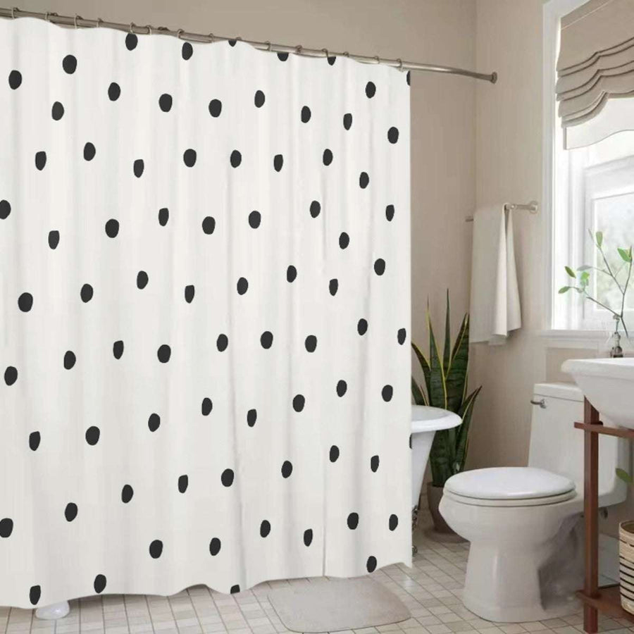 White Shower Curtain – Black Polka Dot Pattern
