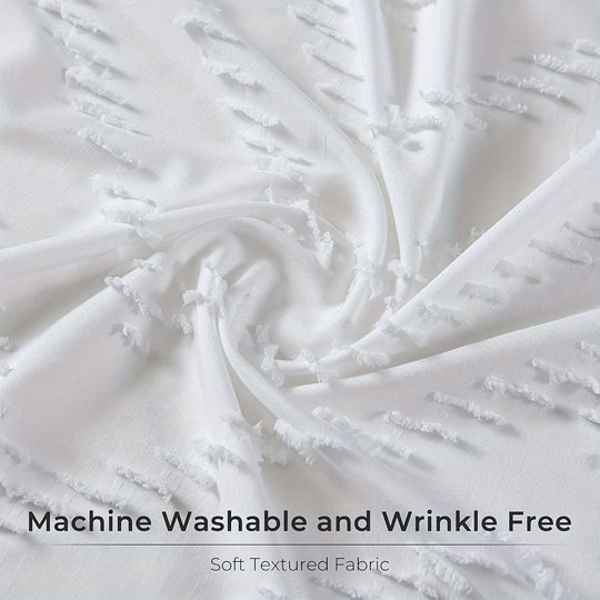 White Extra Long Shower Curtain – Bohemian Tufted Striped