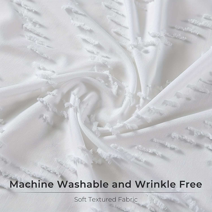 White Extra Long Shower Curtain – Bohemian Tufted Striped