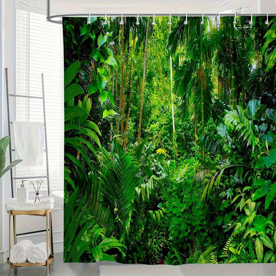 Green Shower Curtain – Lush Tropical Forest Design