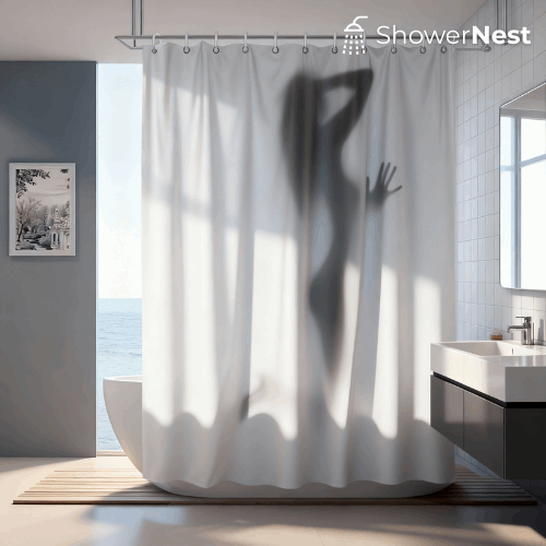 1pc Elegant Human Silhouette Shower Curtain - Polyester, Washable, Machine Washable, Knit Fabric, Artistic Design for Modern Bathroom Decor, Bathroom Curtains | Artistic Shower Curtain | Knit Texture, Bathroom Decor