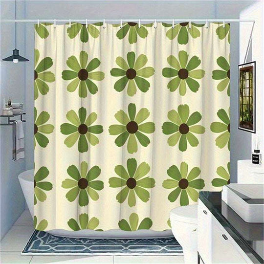 Green Shower Curtain – Vintage Daisy Mid-Century Design