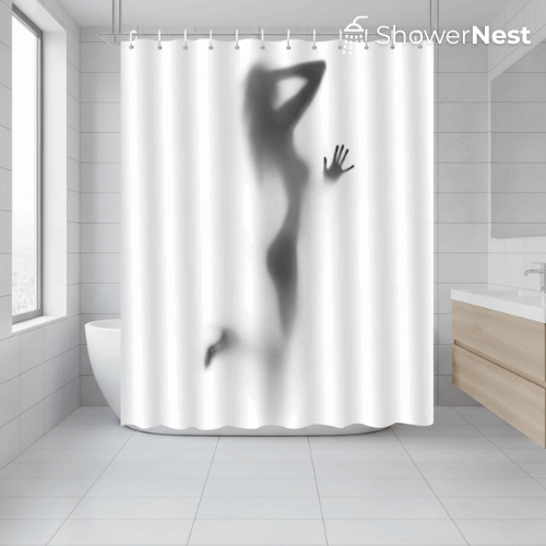 1pc Elegant Human Silhouette Shower Curtain - Polyester, Washable, Machine Washable, Knit Fabric, Artistic Design for Modern Bathroom Decor, Bathroom Curtains | Artistic Shower Curtain | Knit Texture, Bathroom Decor