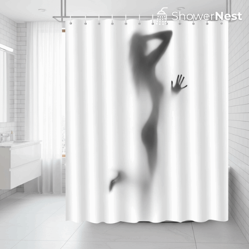 1pc Elegant Human Silhouette Shower Curtain - Polyester, Washable, Machine Washable, Knit Fabric, Artistic Design for Modern Bathroom Decor, Bathroom Curtains | Artistic Shower Curtain | Knit Texture, Bathroom Decor