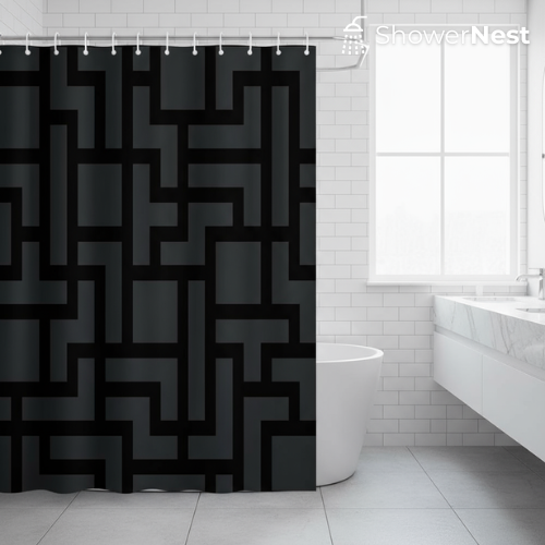 Modern Shower Curtain – Black Geometric Design