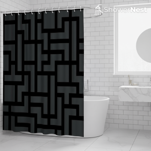 Modern Shower Curtain – Black Geometric Design
