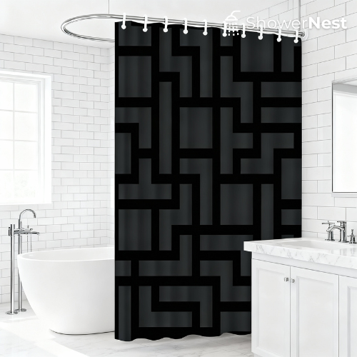 Modern Shower Curtain – Black Geometric Design