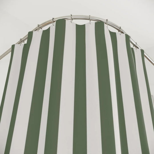Green Shower Curtain – Rustic Farmhouse Vertical Stripes
