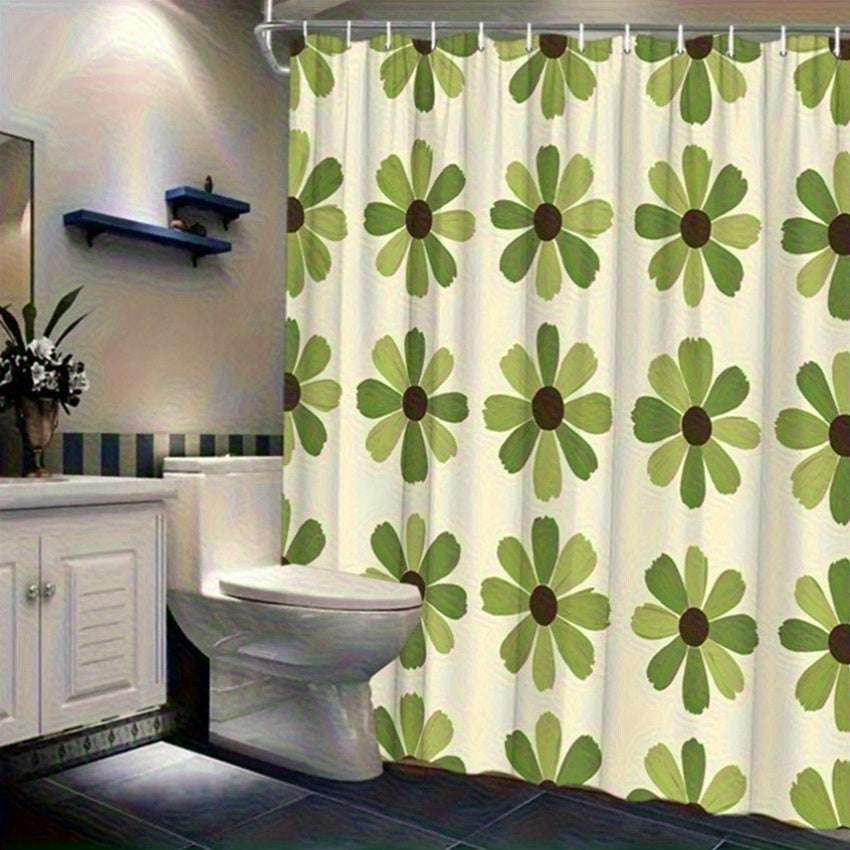 Green Shower Curtain – Vintage Daisy Mid-Century Design