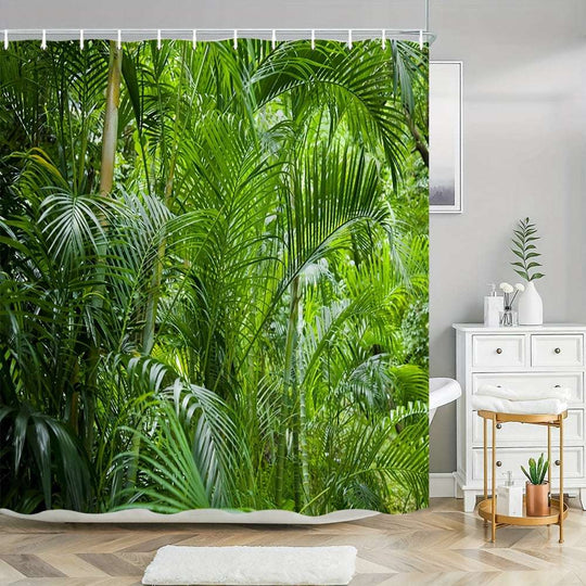 Green Shower Curtain – Tropical Plant Foliage Print