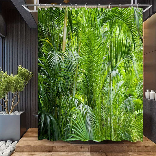 Green Shower Curtain – Tropical Plant Foliage Print