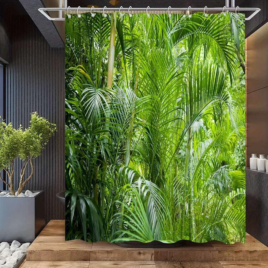 Green Shower Curtain – Tropical Plant Foliage Print
