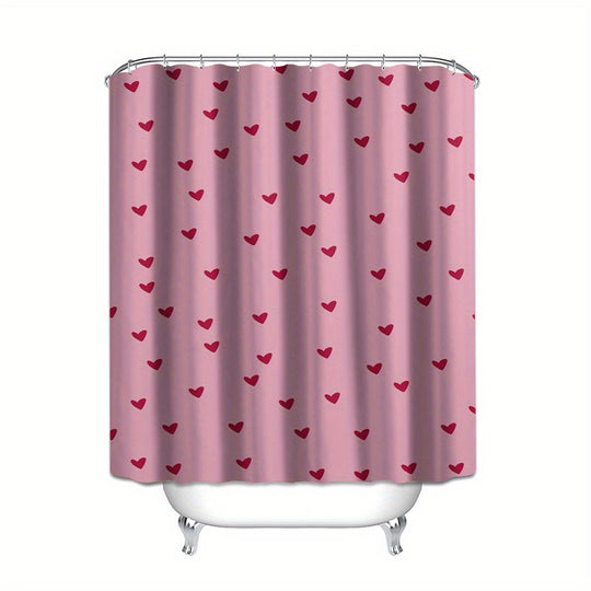 Pink Shower Curtain – Red Heart Pattern for Valentine’s Day