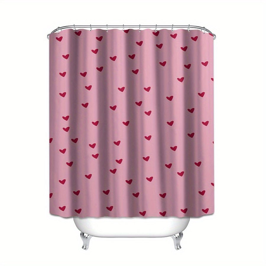 Pink Shower Curtain – Red Heart Pattern for Valentine’s Day