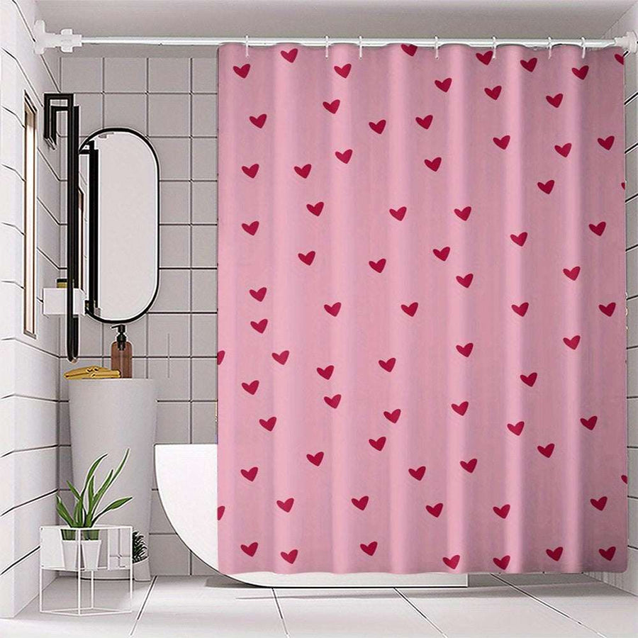 Pink Shower Curtain – Red Heart Pattern for Valentine’s Day