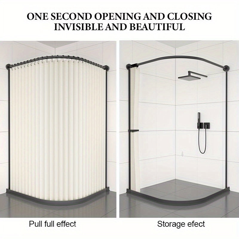 White Shower Curtain - Space-Saving Foldable Bathroom Curtain with Hooks & Storage Straps, Curved Design for Privacy - Easy-Clean Polyester Fabric, Ideal for Small Bathrooms & Contemporary Decor, Minimalist Aesthetic, Highqua