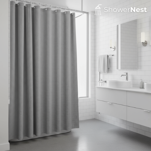 Grey Extra Long Shower Curtain – Luxury Jacquard Design