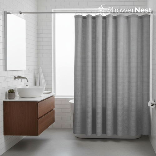 Grey Extra Long Shower Curtain – Luxury Jacquard Design