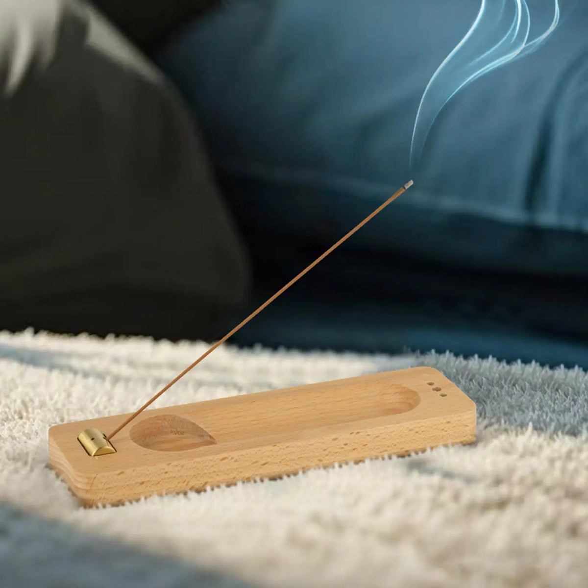 Wooden palo santo and sage holder with brass stand third view – ShowerNest Australia