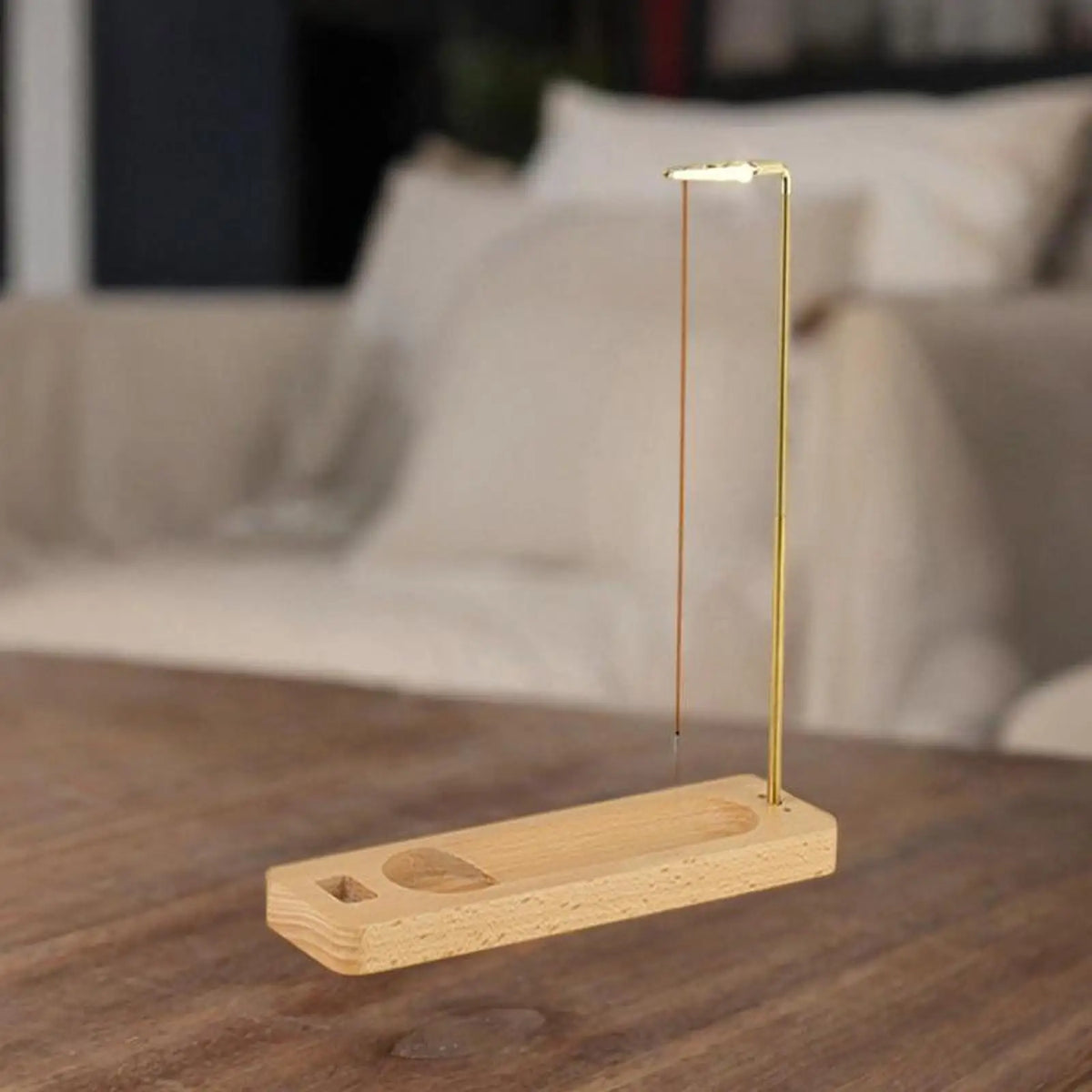 Wooden palo santo and sage holder with brass stand second view – ShowerNest Australia