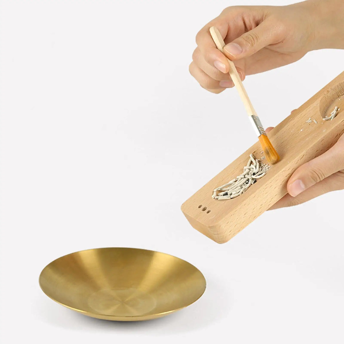 Wooden palo santo and sage holder with brass stand fifth view – ShowerNest Australia