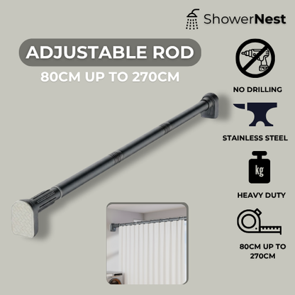 Adjustable Shower Curtain Rod –  Stainless Steel No-Drill Telescopic