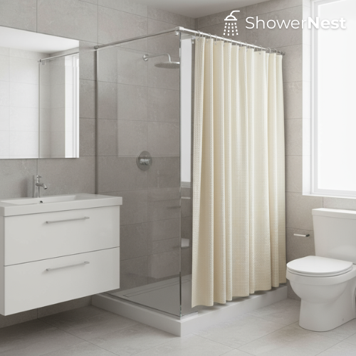 Beige Yellow Extra thick Long Shower Curtain 