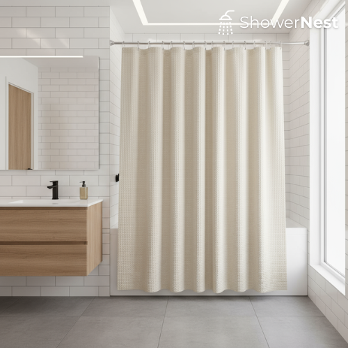 Beige Yellow Extra Long Shower Curtain 