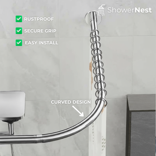Bent Shower Curtain Rod – No Drilling Stainless Steel Telescopic