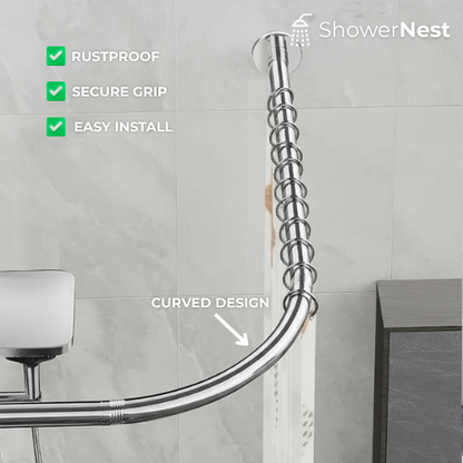 Bent Shower Curtain Rod – No Drilling Stainless Steel Telescopic