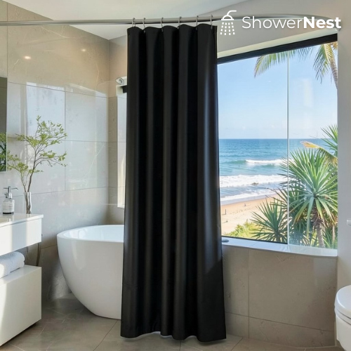 Black PEVA Shower Curtain – Opaque Bathroom