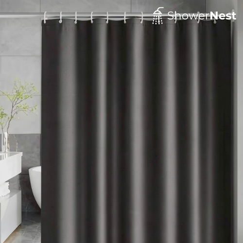 Black PEVA Shower Curtain – Opaque Bathroom Close Up
