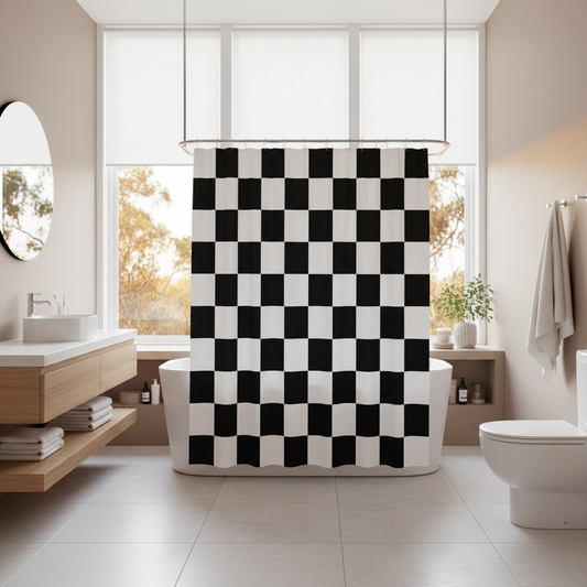 Black & White Shower Curtain – Geometric Design