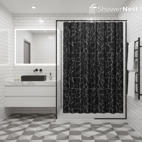 Black and Silver Shower Curtain – Geometric Polyester Design Australia bathroom

