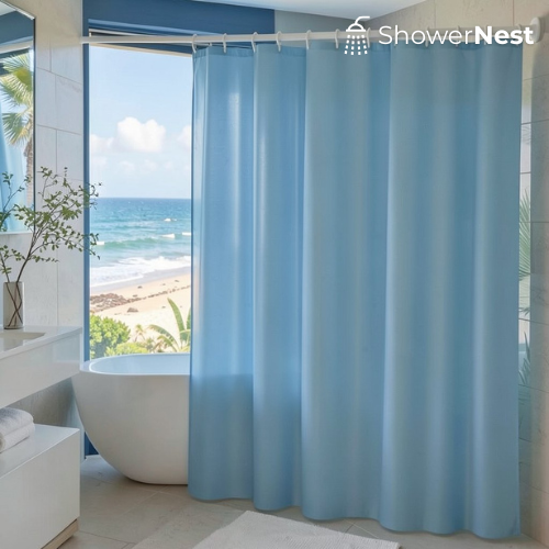Blue PEVA Shower Curtain & Waterproof Liner | ShowerNest