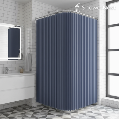 Blue Pleat Curtains with Hooks 
