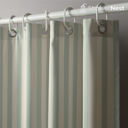 Blue and White Striped Shower Curtain – Waterproof Fabric