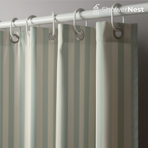 Blue and White Striped Shower Curtain – Waterproof Fabric