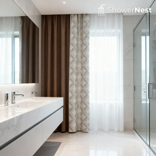 Brown Linen Shower Curtain – Modern Textured 