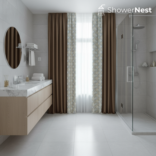Brown Linen Shower Curtain – Modern Textured Fabric Design
