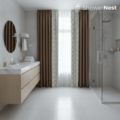 Brown Linen Shower Curtain – Modern Textured Fabric Design