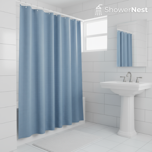Clear Blue Extra Long Shower Curtain – Thick Curtain