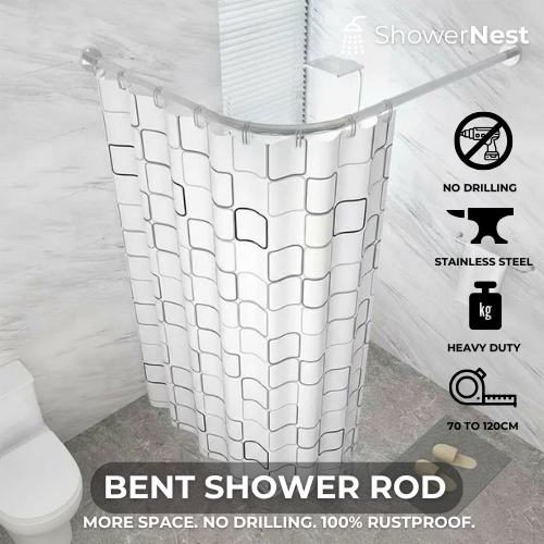 Curved Shower Curtain Rod – No Drilling Stainless Steel Telescopic