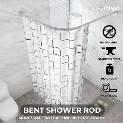 Curved Shower Curtain Rod – No Drilling Stainless Steel Telescopic