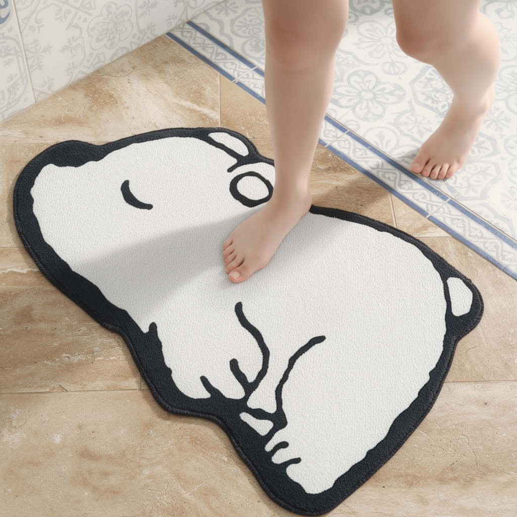 Cute cartoon animal flannel bath mat with non-slip backing in a bathroom – ShowerNest