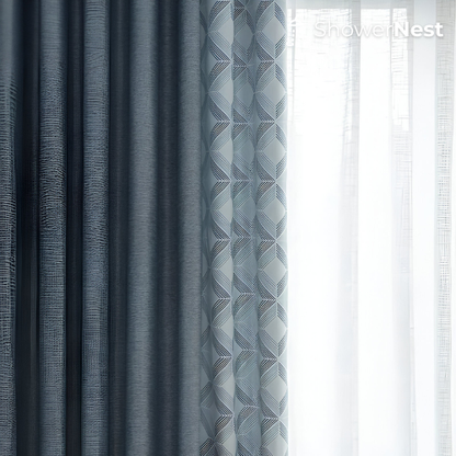 Dark Blue Linen Shower Curtain – Modern Textured Fabric Design