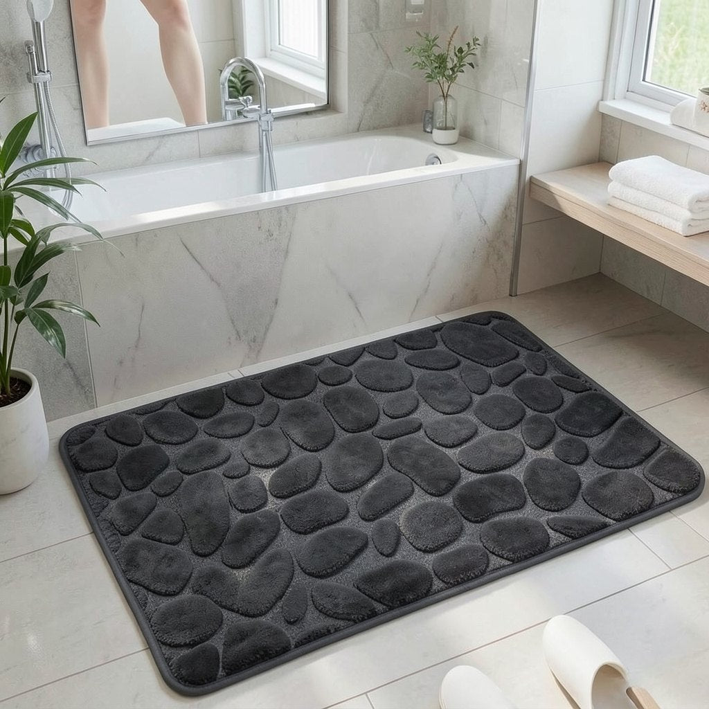 Dark Grey Stone Bath Pebble Mats Non Slip 